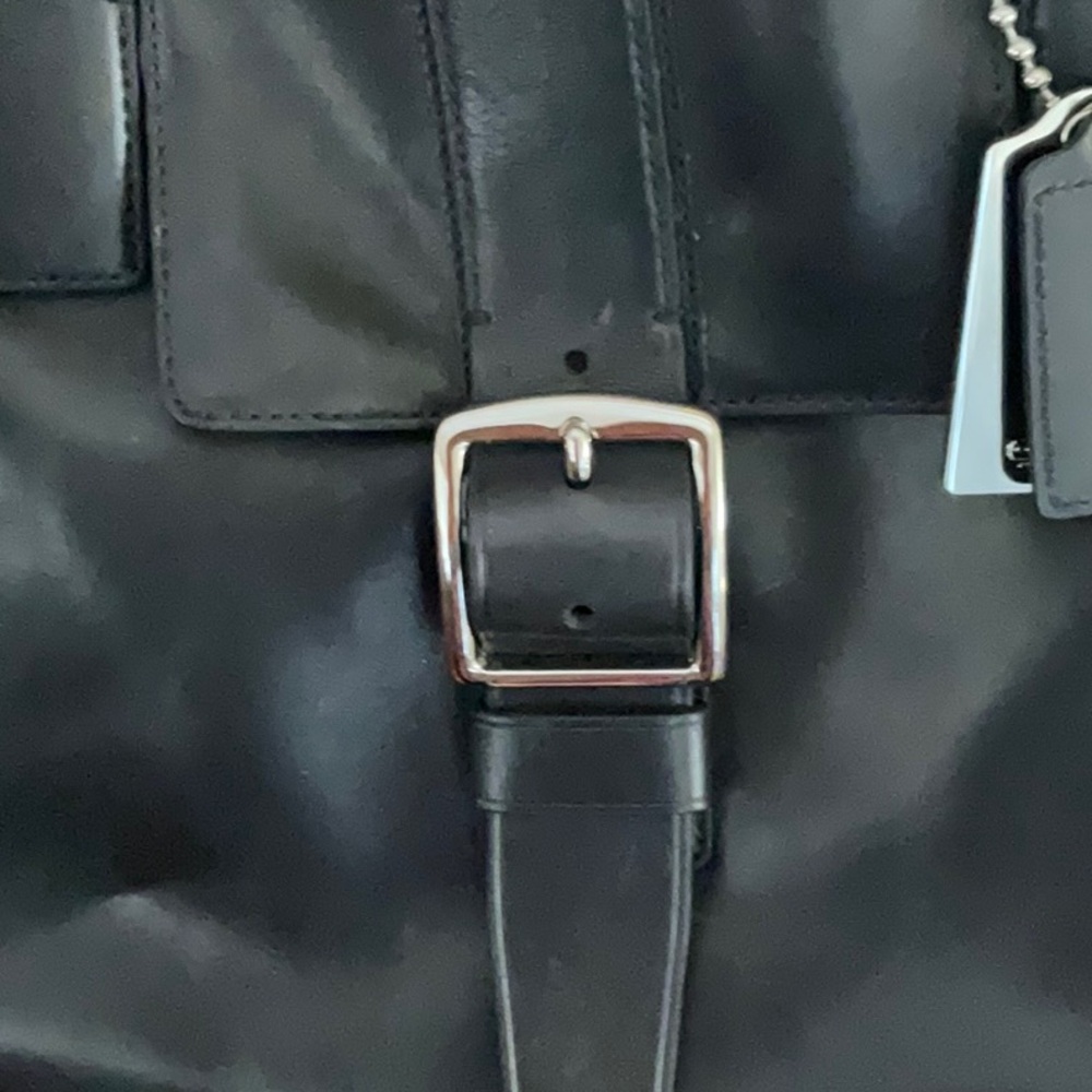 NWOT LARGE UNISEX COACH BLACK LEATHER WEEKEND TRAVEL BAG, Dustbag incl - Picture 9 of 12
